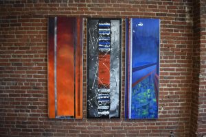 3 panel painting with steel frame. (Sold)