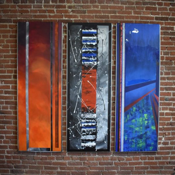 3 panel painting with steel frame. (Sold)
